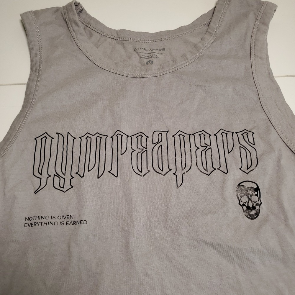 Gymreapers Tank Top Mens Medium Gray Skull Logo Athletic Workout Training Gym